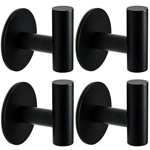 Vuzvuv Matte Black Self Adhesive Stainless Steel Towel Hook (4-Pack) | SUS304, Self-Adhesive, Heavy Duty, Waterproof, Coat Robe Clothes Wall Hook Holder for Bathroom Kitchen Office Hotel Pool - color: Black-4 Pcs