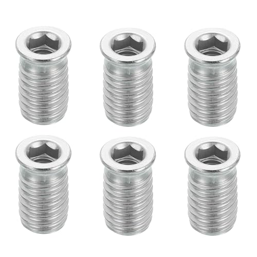 MECCANIXITY 6Pcs Threaded Inserts Nuts, M6x20mm Hex Socket Drive Nut Inserts for Wood - 304 Stainless Steel Screws Furniture Screw in Nuts Bolt Fastener Connector Wood - size: M6x20mm