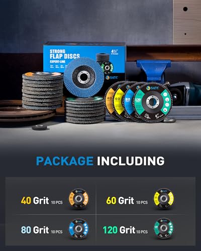 S SATC 20PCS Flap Discs 4 1/2 for Angle Grinder 40/60/80/120 Grit Flap Disc High-Density Bevel Type Angle Grinder Sanding Disc Abrasive Flap Disk #29 - style: 40/60/80/120 Grit