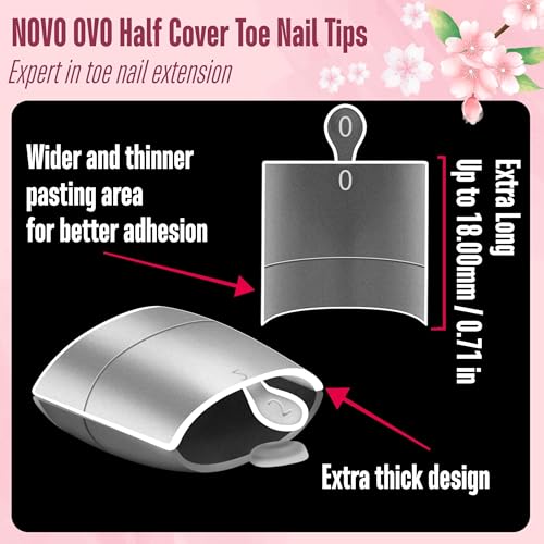 NOVO OVO Fake Toe Nail Tips Sharp Square Half Cover, Soft Gel Toenail Extension, Prefiled Clear Double Matte C Curve for Pedicure Acrylic Press on for Salon, Longtoes Claw Toenails x 15 Sizes 240 Pcs - color: Sharp Square Half Cover