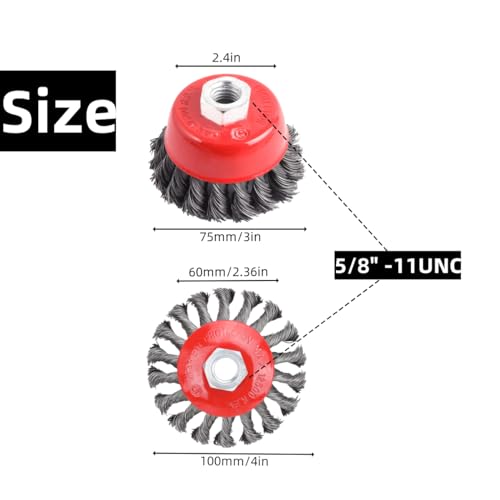 6 Pack Wire Wheel Brush for 4 1/2 Angle Grinder - 4 & 3 Inch Knotted Coarse Crimped Wire Wheels & Cup Brush with 5/8-11UNC Threaded Arbor - style: 6 PACK Wire Wheel&Cup Set