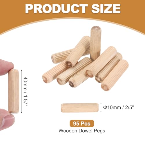PATIKIL 95 Pcs Wood Dowel Pins 3/8" x 1 1/2" Fluted Wooden Dowels Hardwood Pegs for Woodworking Furniture DIY Crafts Projects Door Art - size: 3/8" x 1 1/2"