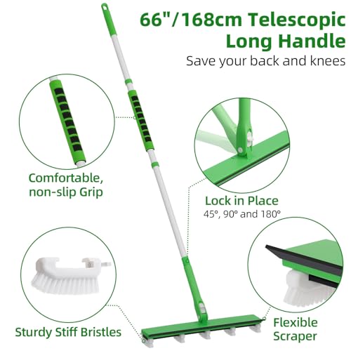 Grout Cleaner Brush with 66'' Long Handle Stiff Bristle Multi-Line Cleaner Adjustable Heads Grout Scrub Crevice Cleaning Brush for Tile Floor, Shower, Bathroom, Kitchen, Wall