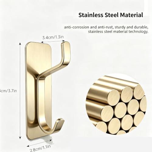 5 Pack Self Adhesive Wall Hooks Key Hook Stainless Steel Towel Hook -Gold - color: Gold