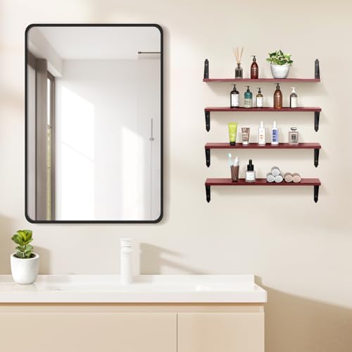 ROMGUAR CRAFT Wood Wall Floating Shelves Set of 4, 23.6" x 6" - Red - color: Red, size: 23.6" x 6"