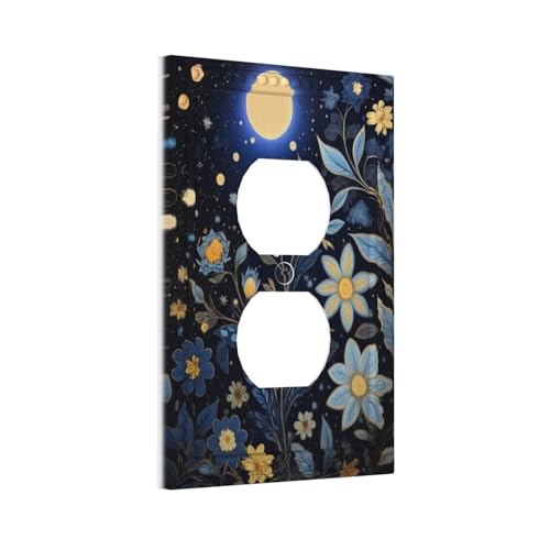 Art Moonlit Garden Duplex Outlet Cover Plate - color: Moon Flowers, size: 1 Gang Duplex/5x3 IN