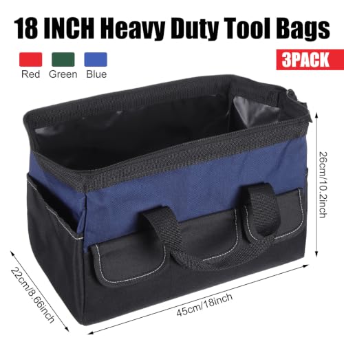 Sanwuta 3 Pack 18 Inch Tool Bags, Side Gusset, Red, Army Green, Blue - color: Red, Army Green, Blue, size: 18 Inch, style: Side Gusset