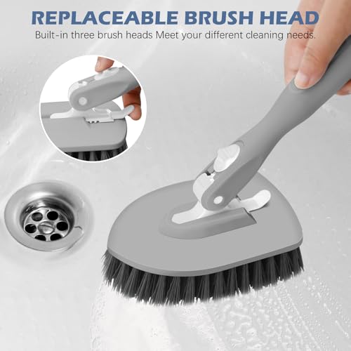 SetSail 4-in-1 Tile Tub Floor Scrubber with V-Shaped Grout Brush, Gray - color: Gray, size: 2 Pads + V-Shaped Brush