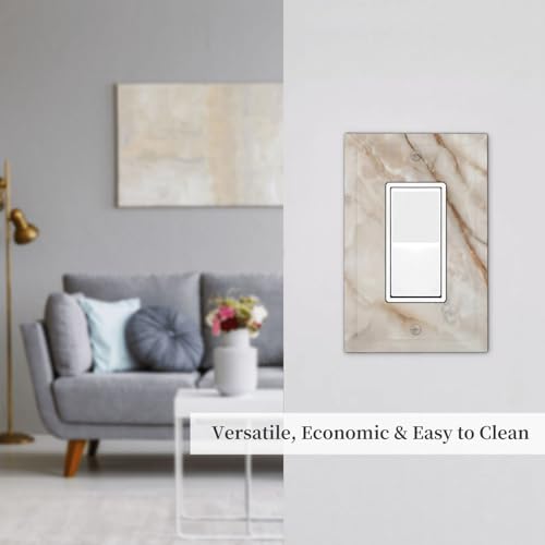 Beige Marble Pattern Light Switch Cover Modern Wall Plate Decorative 1 Gang Single Rocker Switch Plates Electrical Outlet Faceplate for Bathroom Kitchen Bedroom 5" x 3" - size: 1 Gang Single Rocker