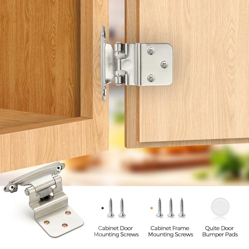 Brushed Nickel Cabinet Hinges, 3/8 Inch Inset, 4 Pack(2Pairs) - color: Satin Nickel
