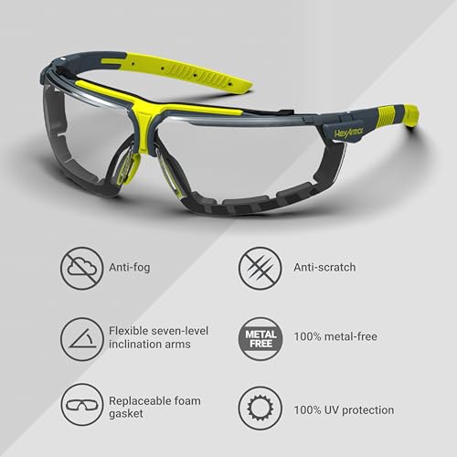 HexArmor VS300 Safety Glasses with Adjustable Side Arms Z87+ for Men and Women - color: Grey 23% With Gasket / Anti Fog Anti Scratch