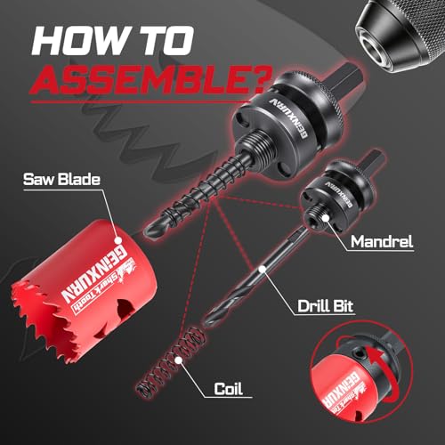 Geinxurn 1-1/2Inch(38mm) Hole Saw, 2PCS HSS Bi-Metal Hole Saw Kit with Shark Tooth Hole Cutter for Wood,Drywall, PVC Boards and Thin Metal - color: 2 PCS 1-1/2"