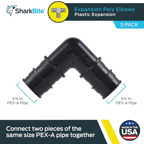 SharkBite 3/4 Inch Poly Expansion 90 Degree Coupling for PEX-A Pipe, Made in the USA, Pack of 5, Plastic Plumbing Fittings, Plastic Elbow Coupling for PEX-A Tubing, UA256A5 - size: 3/4 in., 5 Pack