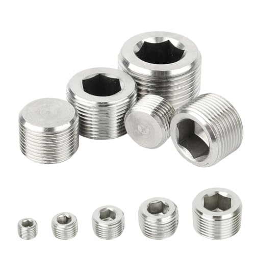 20 PCS 304 Stainless Steel Pipe Plug Socket Set, 1/8" 1/4" 3/8" 1/2" 3/4" NPT Male Plug, 5 Size Internal Hex Head Pipe Fitting Kit for Leak