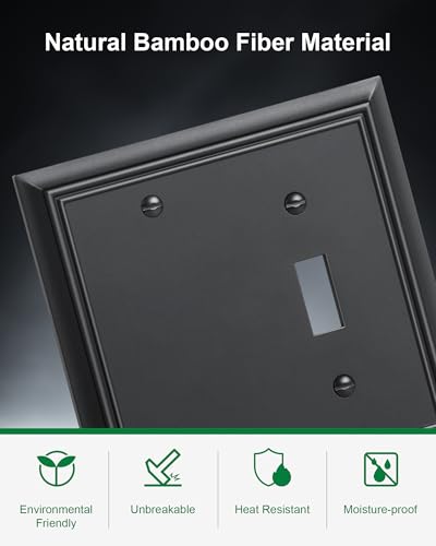 2-Pack Natural Bamboo Fiber Combo Blank/Toggle Light Switch Cover Plate - color: Matte Black, size: 1 Blank/1 Toggle 2PK