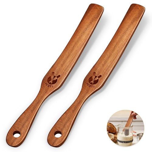 2 PCS Spurtle for Sourdough Starter, Wooden Stirring Spatula for Jar Bottom - size: 2Pcs