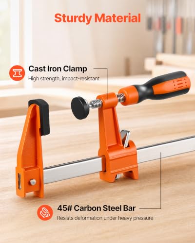 VEVOR Bar Clamps for Woodworking, 8-Pack, 24" Opening F Clamps, 600 lbs Load Limit, with Plastic Pad and Self-Locking Design, Premium Cast Iron and Carbon Steel, for Wood Working and Metal Working - size: 24"(8 Pack), style: Medium-Duty