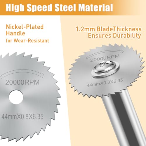 FOTYBEl Cutting Wheel for Drill, Rotary Tool Cutting Discs with 6pcs Steel Saw Blades, 1pc 1/4" Hex Long Shank, 1/4" Round Shank, 2pc 1/8" Round Shank, for Cutting PVC Pipe Wood Plastic Soft Metal - style: Long Shank+Screwdriver