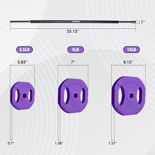 RitFit Adjustable Barbell Weight Set with Padded Bar for Home Gym - style: 60LB purple