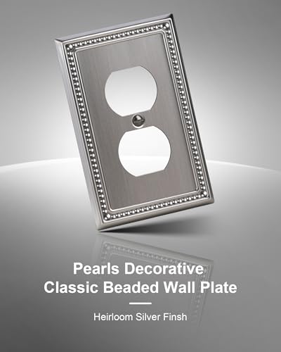 4-Pack Duplex Switch Plates and Outlet Covers, Heirloom Silver - color: Heirloom Silver, size: Single Duplex 4PK
