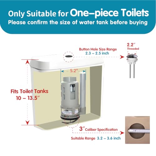 3-Inch Dual Flush Valve Replacement Kit for One Piece Toilet: Include 8" Height Flush Valve, 2.2" Threaded Button, Fill Valve. Fits Tanks 10-13.5" Tall, Drain Holes 3.2-3.6" - size: 3-Inch Drain Outlet