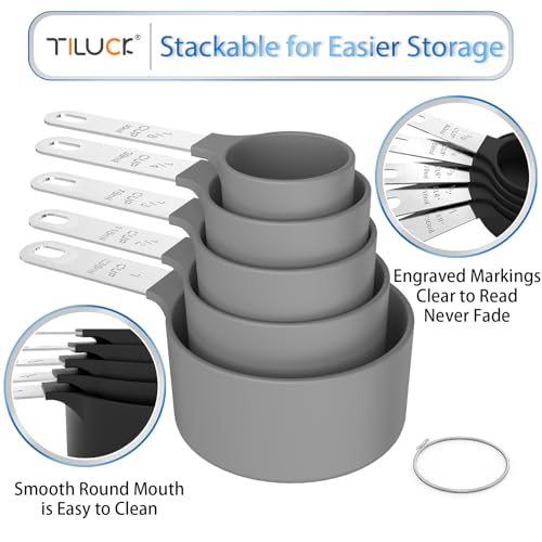 Measuring Cups & Spoons Set, Stackable Cups and Spoons - color: Gray