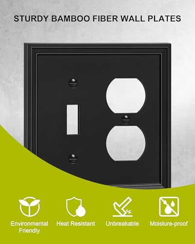 2-Pack Natural Bamboo Fiber Combo Toggle/Duplex Light Switch Cover Plate - color: Black, size: 1 Toggle/1 Duplex 2PK