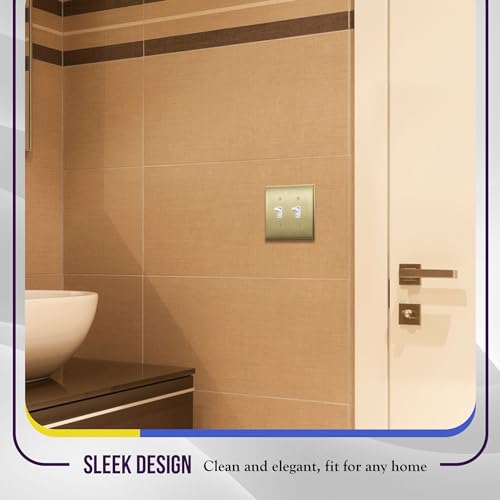 ENERLITES Toggle Light Switch Metal Wall Plate, 2-Gang, Brushed Brass - color: Gold, size: Standard Size