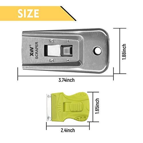 XW 7-Pack Razor Scraper Set, 4 PCS All-Metal Razor Blade Scrapers and 3 PCS Mini Plastic Scrapers, Extra 22 PCS Razor Blades Included