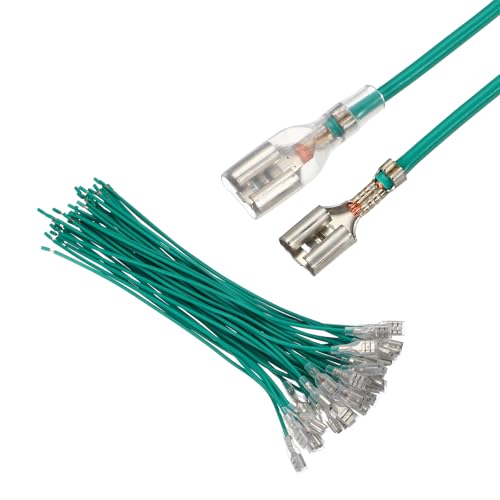 MECCANIXITY 30Pcs 6.3mm Female Spade Crimp Terminal with 20cm Wires - color: Green, size: 6.3mm, 20cm L
