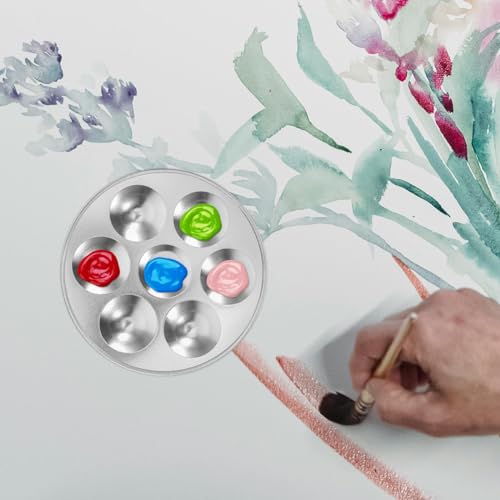 NUOBESTY Aluminum Paint Palette Tray Round Watercolor Mixing Tray Metal Paint Palette for Art Painting Color for Studio Classroom Travel 2 Pack 5.31in