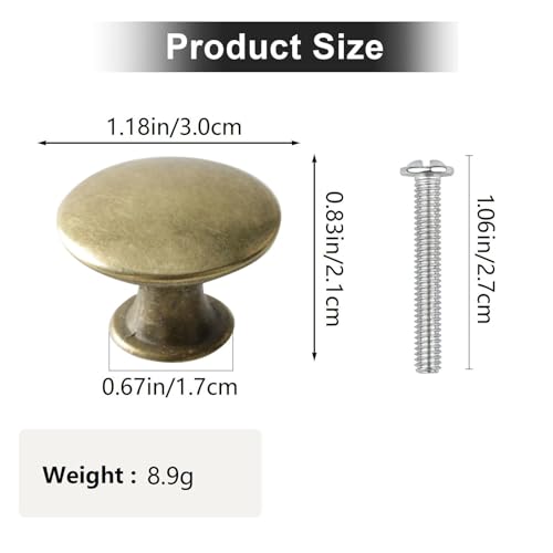 Antique Brass Drawer Knobs, 12 Pack Round Metal Wardrobe Handles Kitchen Cabinet Pulls with Screws for Chest of Drawers Furniture Cupboard Dresser Door, 30x21mm - color: Brass