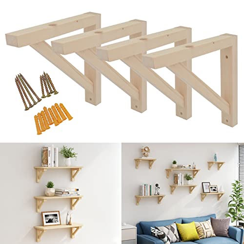 OVOV 4 Pack Wall Mount Wooden Shelf Brackets Triangle 7 Inch - color: Wood, size: 4pcs 7in