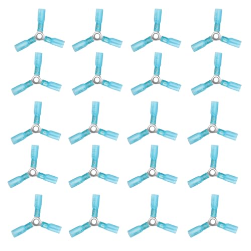 20PCS 3 Way Wire Connectors – 16-14 AWG Y Butt Heat Shrink Connectors, Waterproof Crimp Terminals, Tinned Copper Electrical Connectors for Automotive, Marine, LED, Trailer, DIY Wiring - size: 16-14 AWG-Blue, style: 3-Way