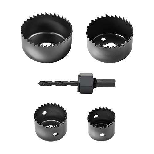 Luckyway 5-Piece Hole Saw Set, 1-1/4" to 2-1/8" Hole Saw with Hole Saw Mandrel for Wood,Plastic,PVC and Drywall - size: 5-Piece Hole Saw Set