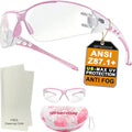 HTS HUNTERSKY Super Flexible Lightweight Anti Fog Wrap-Around U6 Clear Shooting Safety Glasses with ANSI Z87.1 Scratch Resist - color: Light Pink / Clear W/ Pink Case