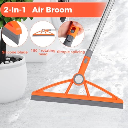 wlich 2-in-1 Air Broom, Silicone Rubber Broom with 54" Handle & 2 Strips