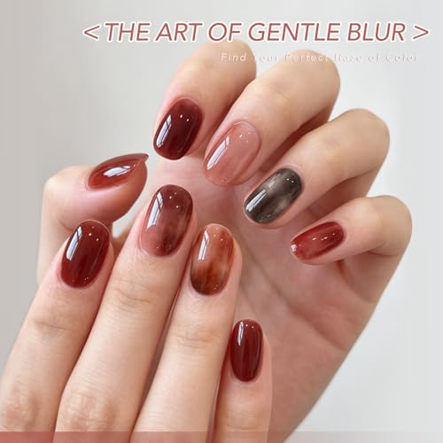 GAOY Tortoise Jelly Gel Nail Polish Set, 6 Colors Red Brown Sheer UV Gel | Blooming Effect, Buildable Color, UV Lamp Required, Long Lasting, Easy to Apply, Salon Manicure at Home - color: Vibrant Brown