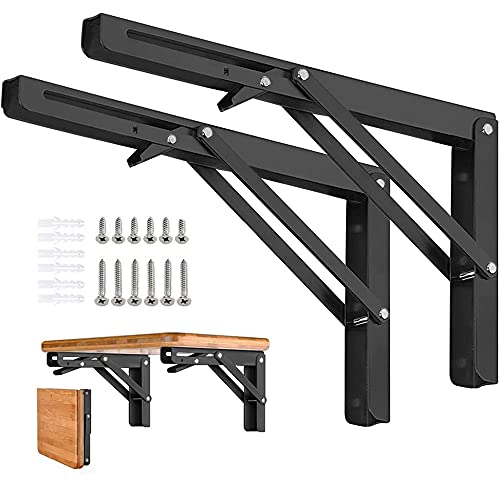 Folding Shelf Brackets - 10 Inch 2 Pcs Heavy Duty Metal Collapsible Triangle Shelf Bracket, DIY Wall Mounted Foldable Shelf Bracket, Space Saving for Bench Table with Screws - size: 10 Inch- 2 Packs