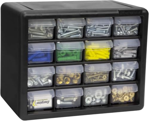 Akro-Mils 16-Drawer Plastic Storage Cabinet, 10.5"W x 6.5"D x 8.5"H, Black - color: Black, size: 16 Drawer, style: 1 Pack