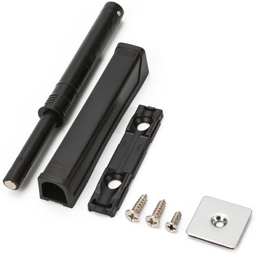Black Push-to-Open Style Touch Latch — Screw-Mount for Self-Closing Hinges, Cabinet Doors, Soft Close Magnetic Latches, On Cabinets Hardware (Replace for Blum Tip Systems)