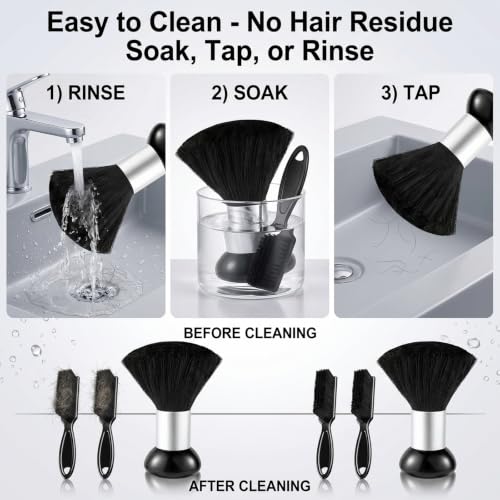3 PCS Barber Brush Set with Neck Duster and Cleaning Brushes, Professional Barber Supplies for Hair Clipper and Styling Tool Maintenance