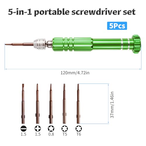 5 Set 5-in-1 Multi-bit Screwdriver Tool Set, S2 Steel, Green - color: Green, size: 5-in-1 green