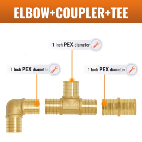 SUNGATOR 30-Pack 1 Inch PEX Fittings Kit, 10 Each Elbow Tee Coupling - size: 1", 30 Pack