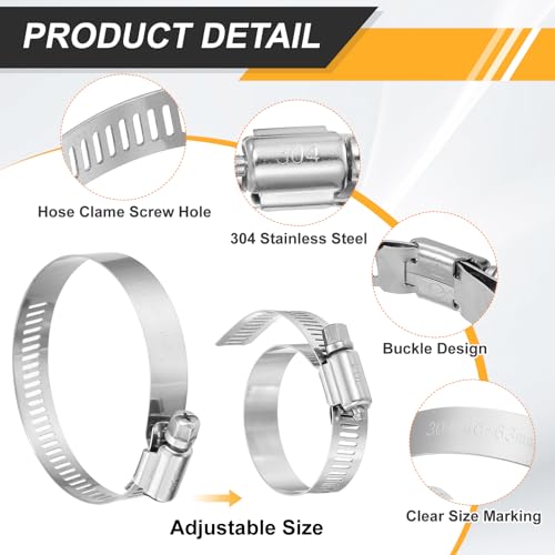 Generic 12 Pcs Hose Clamp 2-5/16"-3-1/4" (59-82mm) 304 Stainless Steel Adjustable Worm Gear Hose Clamp with Phillips Screw Assortment Kit for Fuel Line Pipe Plumbing Automotive Tube