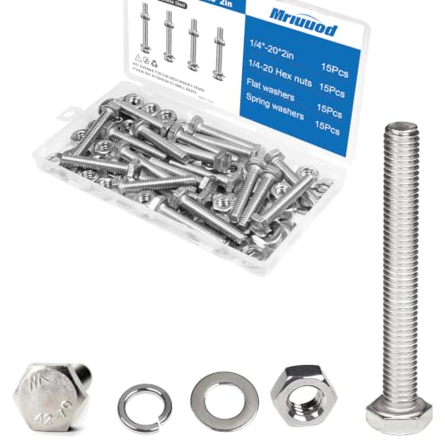 1/4x2 Hex Bolts Set, 15Pcs 1/4"-20 Nuts and Bolts Assortment Kit - size: 1/4-20*2 Set