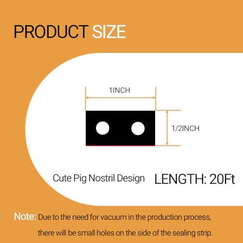 Double-Hole Rubber Weather Stripping, Self-Adhesive EPDM Rubber Seal Strip, Black, W:1" x H:1/2"", L:20Ft, for RV, Boat, Auto, Garage Door/Window, Machinery