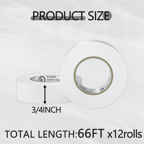 SWRT UL/CSA White Electrical Tape 0.75" x66FT Flame Retardant - color: White, size: 66 ft x 0.75 in