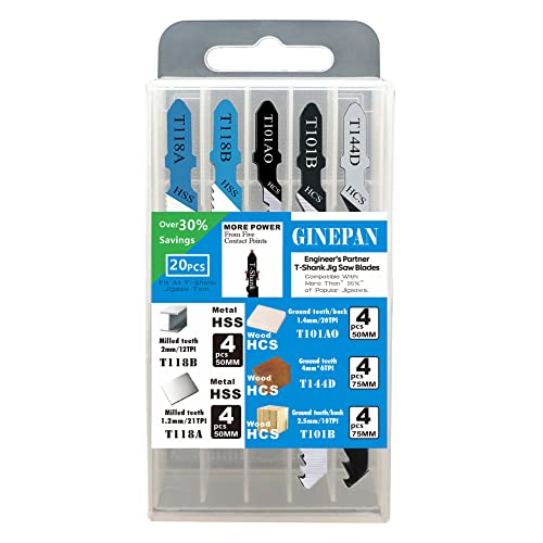 20PCS T Shank Jigsaw Blades for Wood Plastic Metal Cutting - style: GP-20