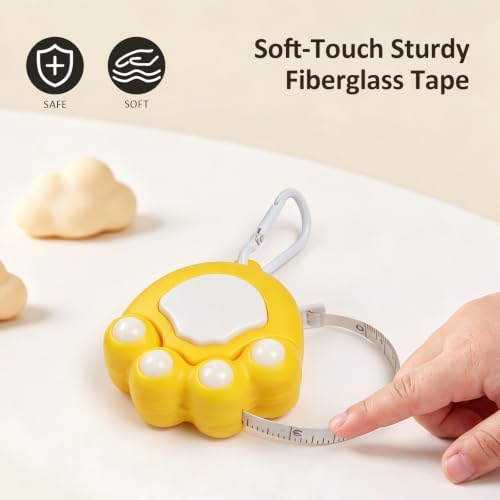 Yellow Cat Paw Fashion Measuring Tape 79", Sewing Gifts w/Keychain - color: A2-Yellow Cat Paw